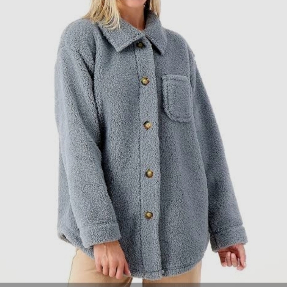 American Eagle Gray Teddy Jacket Relaxed Fit